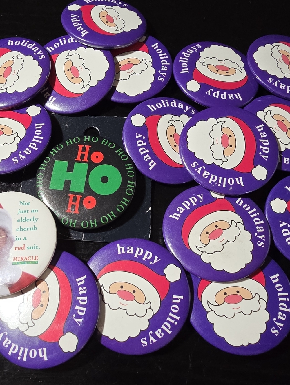 17 Vintage Christmas Themed Buttons 1.5" Pin Back Santa